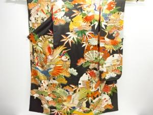 大正ロマン　錦紗鶴模様刺繍五つ紋花嫁衣装振袖3点・長襦袢・丸帯セット